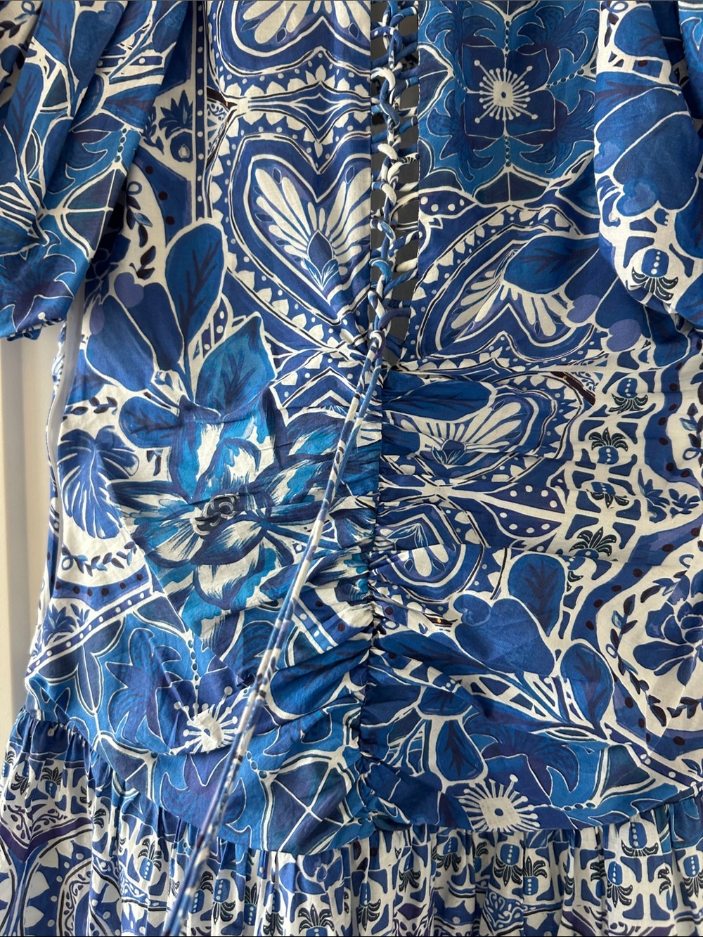 FARM Rio Tile Dream Puff Sleeve Mini Dress Blue - Picture 6 of 8